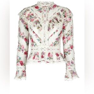 ZIMMERMANN Honour Floral-print Pintuck Cotton blouse/ Top. Size 2/M